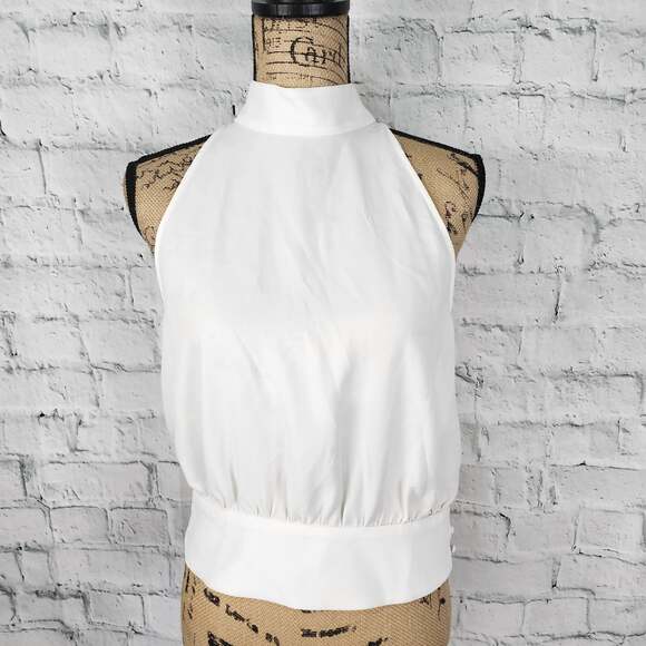 Pearl by lela rose fluid crepe tie neck halter top SZ 10 off white blouse A18C - Picture 2 of 5
